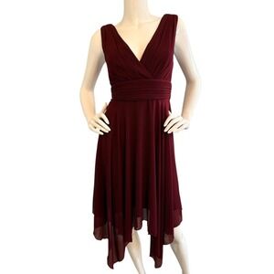 EVER PRETTY Chiffon Burgundy Ruched Waist Pixie Asymmetric Hem Dress 8 Faerie